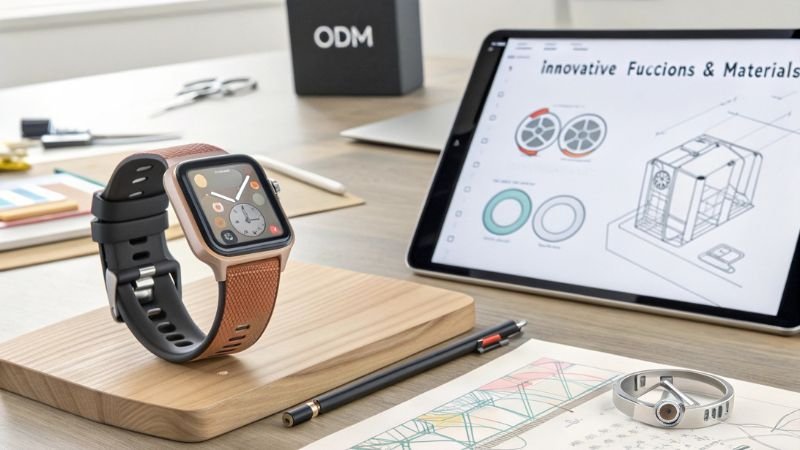 ODM smartwatch with innovative functions and materials design on tablet