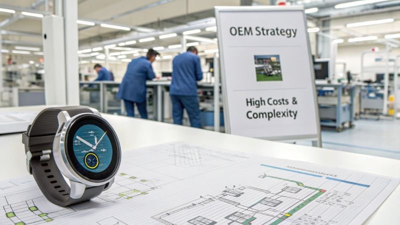 OEM strategy with smartwatch and design plans highlighting high costs and complexity