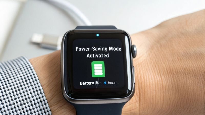 Smartwatch displaying power-saving mode activated