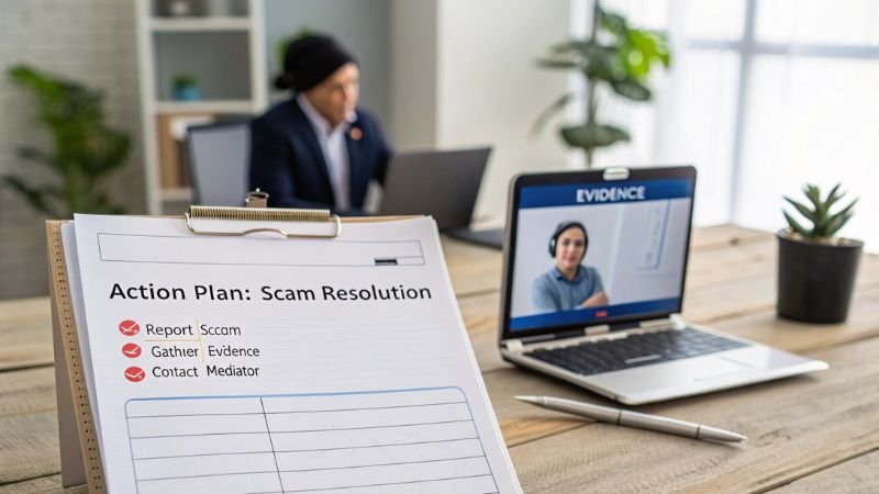 Action plan for scam resolution with evidence gathering