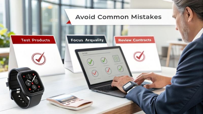 Professional reviewing checklist with smartwatch and product guidance