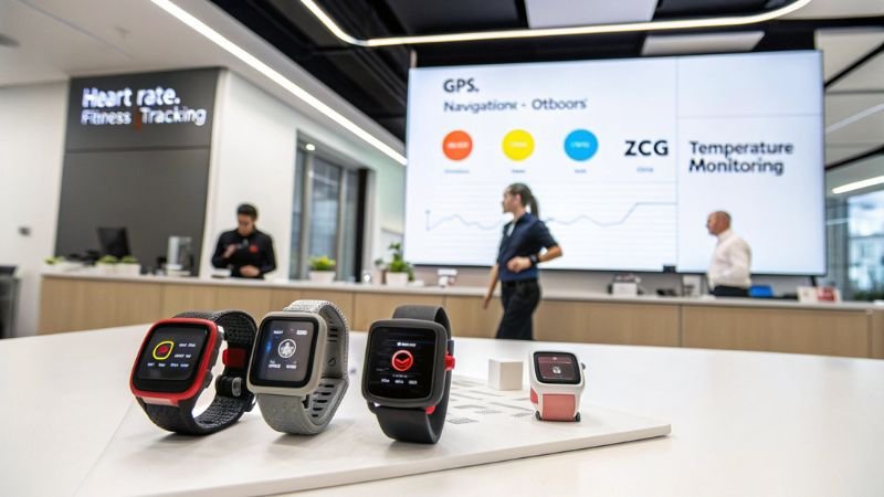Smartwatches showcasing heart rate, GPS navigation, and temperature monitoring features