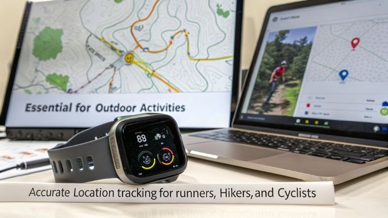 Smartwatch showcasing accurate location tracking for outdoor activities like running, hiking, and cycling.
